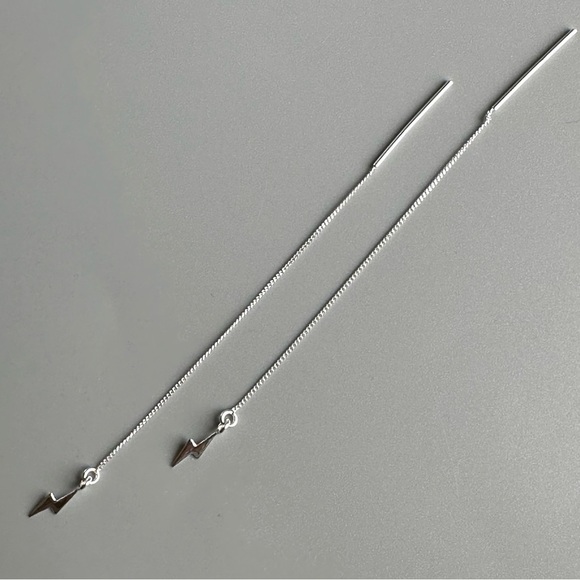 Sterling Silver Lightning Bolt Dangle Threader Earrings - Picture 3 of 6